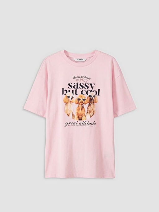 Bisiklet Yaka Bask?l? K?z ?ocuk Ti??rt