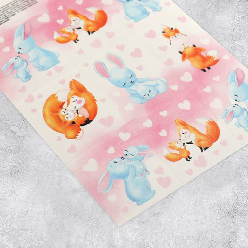 Цена за 10 шт. Наклейки детские бумажные «Лисички и зайчики», c раскраской на обороте, 11×15.5 см