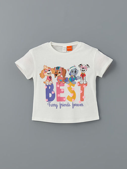 Bisiklet Yaka Paw Patrol Bask?l? K?z ?ocuk Ti??rt