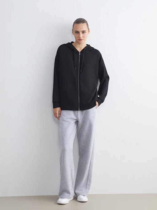 Kap??onlu Oversize Kad?n Fermuarl? Sweatshirt