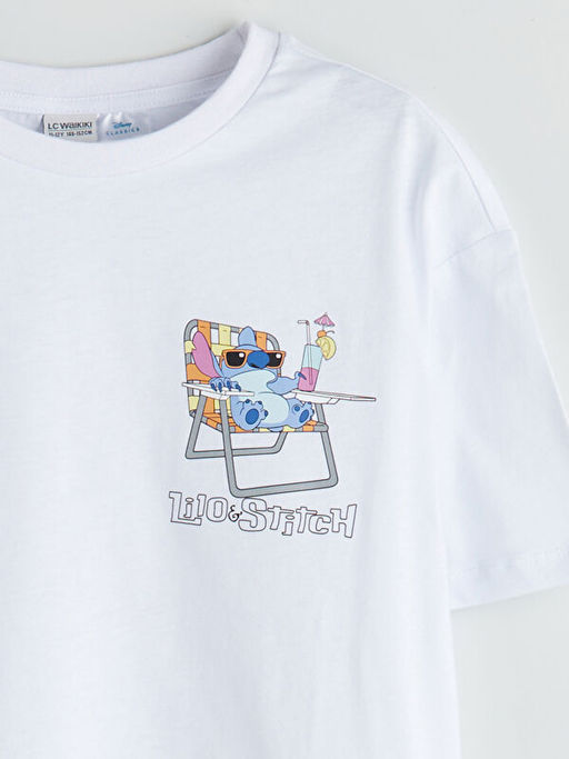 Bisiklet Yaka Lilo ve Stitch Bask?l? K?z ?ocuk Ti??rt