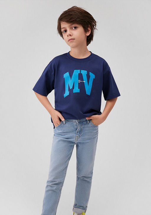 MV Logo Bask?l? Lacivert Tisort