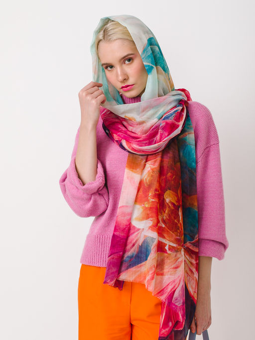 Большой, мягкий, тонкий и очень нежный двусторонний палантин с рисунком в стиле арт-деко - Tantino фото 7