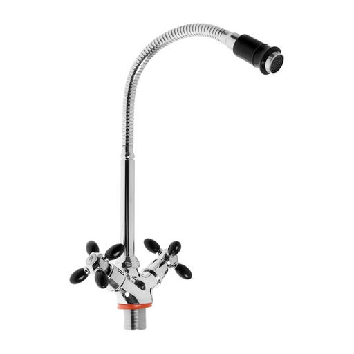 Смеситель для кухни ZEIN ZC2029, гибкий излив, кран-букса латунь 1/2", черный/хром