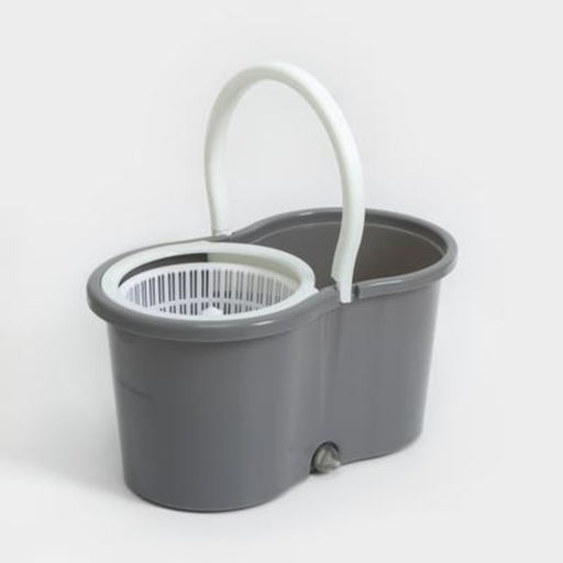 Швабра с отжимом и ведром на колёсиках с пластиковой центрифугой Доляна, 14 л, швабра, запасная насадка из микрофибры, МИКС