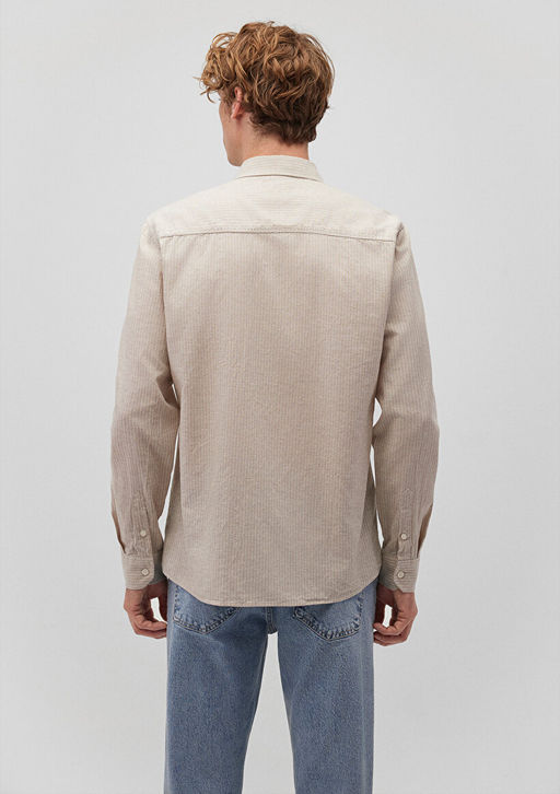 Cizgili Bej Gomlek - Mavi фото 4