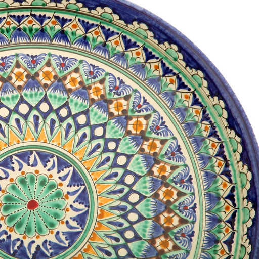 Ляган узбекский Риштанская керамика «Узоры», для плова, d=36 см, синий