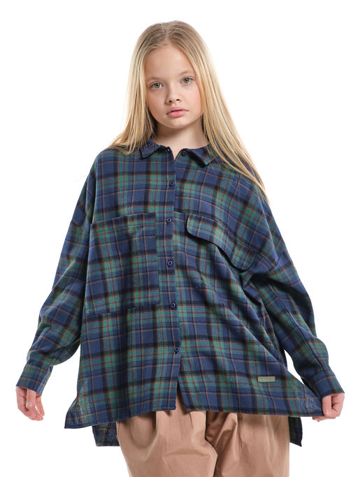 Рубашка оверсайз в клетку детская универсальная UD 8081 зеленая клетка - Mini maxi фото 8