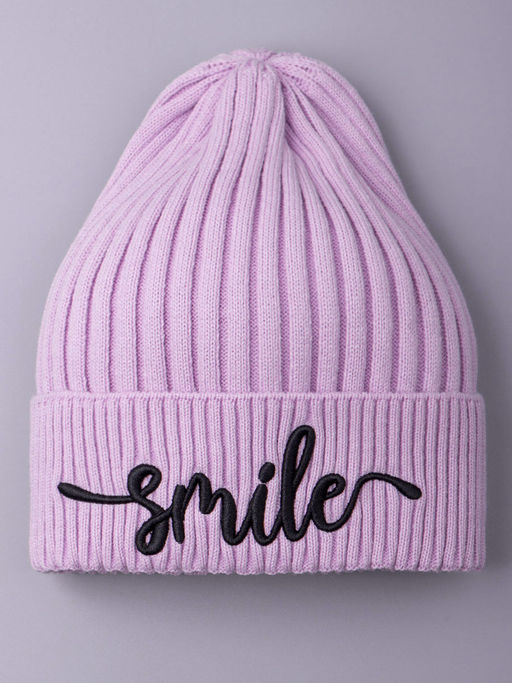 Шапка вязаная детская с отворотом, вязка лапша, SMILE, лиловый