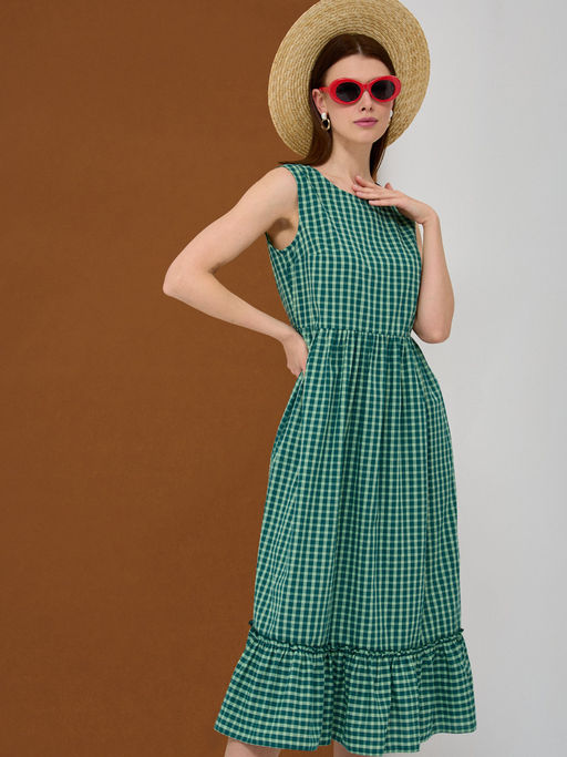 Платье хлопок клетка зеленая - Tantino фото 6