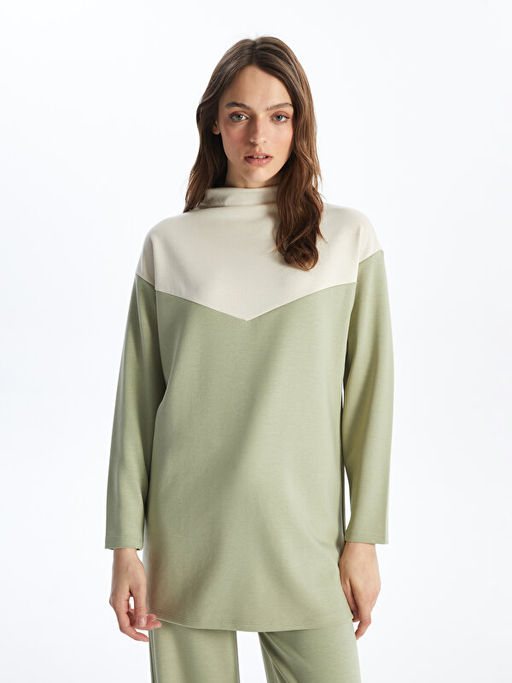 Dik Yaka Renk Bloklu Oversize Kad?n Tunik