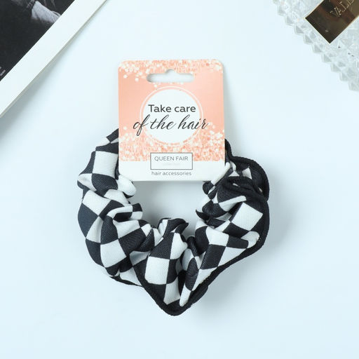 Цена за 3 шт. Резинка для волос «Орбита», шахматка тонкие края, 9 см, чёрно-белая