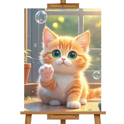 Мозаика алмазная "Котёнок с мыльными пузырями" 20*30см.