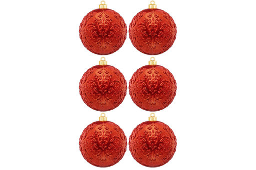 Набор 6 новогодних шаров 9,5*9,5 см Красный - Elan gallery фото 4