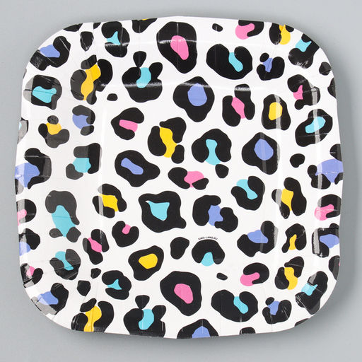 Цена за 10 шт. Тарелка одноразовая бумажная квадратная "Леопард",яркая, 16,5х16,5 см