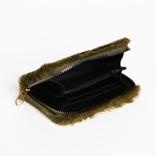 Кошелёк маленький, пушистый, на молнии, зелёный