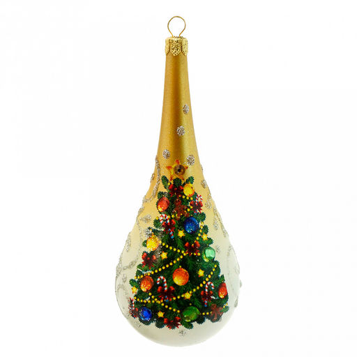 Елочная игрушка фигурка стеклянная "Росинка большая-11" д6см, h13см, ручная художественная роспись, подарочная упаковка (Россия)