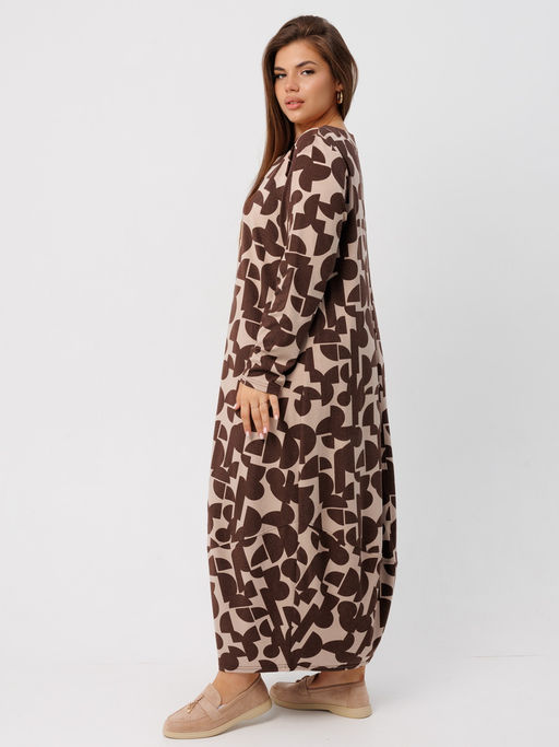 Платье женское П-201 (джерси набивная) Бежевые полусферы