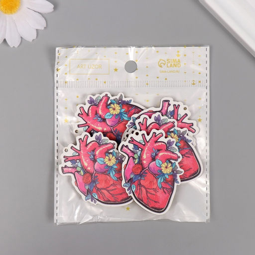 Декор для творчества дерево «Сердце в цветах», набор 5 шт., 5.5×4×0.3 см