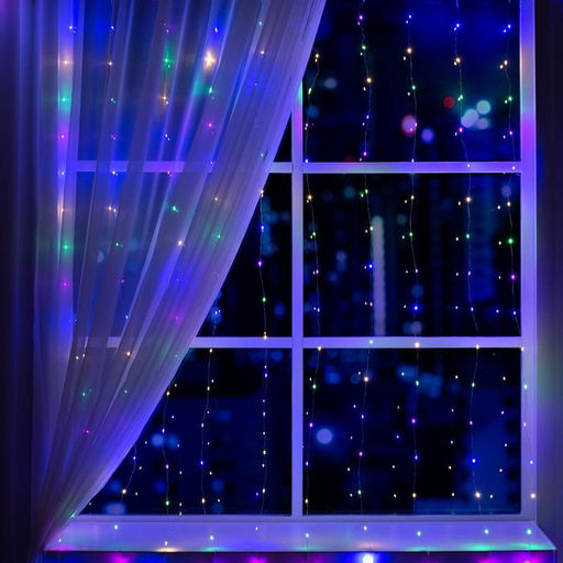 Гирлянда Занавес 2?2 м роса, IP20, серебристая нить, 300 LED, свечение мульти, 12 В