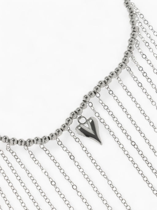 Колье «Сердце» водопад с бусинами, цвет серебро