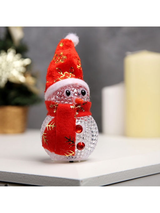 Ёлочная игрушка «Снеговик», 10 см, от батареек, свечение мульти (RGB)