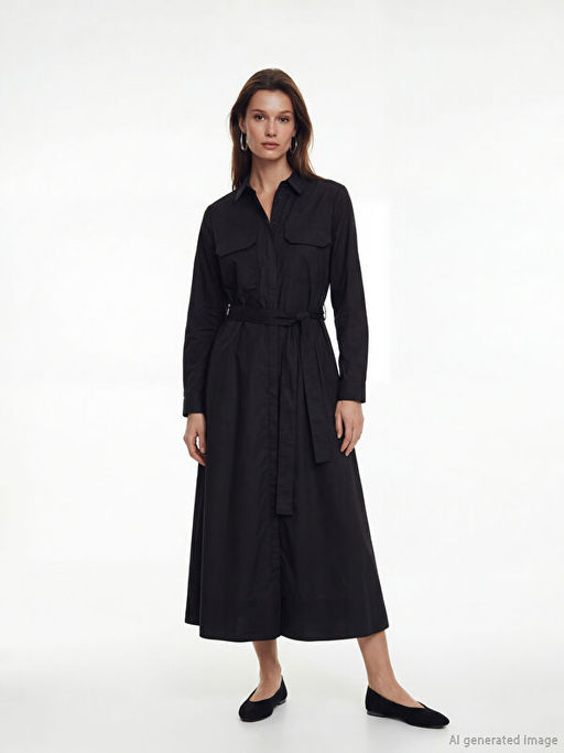 Ku?akl? Poplin G?mlek Elbise