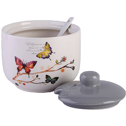 60127 Сахарница с крышкой 520мл с ложкой 3пр Бабочки в саду доломит LR (х36) - Mayer&boch фото 2
