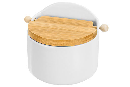 Банка для сыпучих продуктов 500 мл 15*10*11,1 см Белая + откидная бамбук.крышка, керамика - Elan gallery фото 11