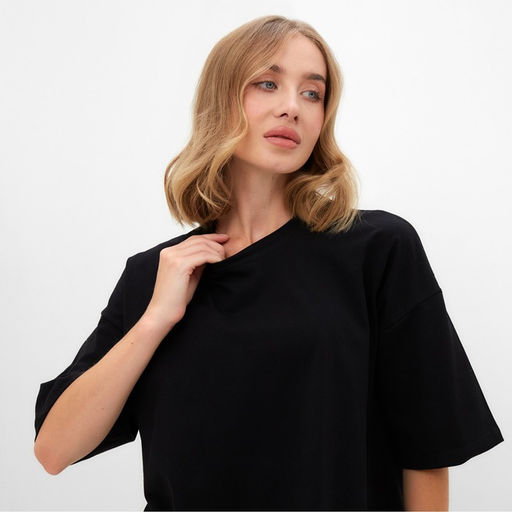 Футболка женская MINAKU: Basic line, чёрная, размер 52