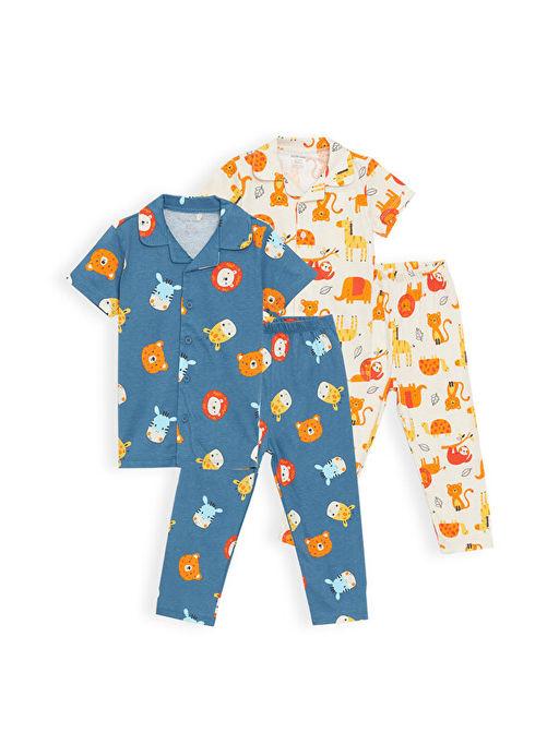 Polo Yaka Bask?l? Erkek Bebek 2li Pijama Tak?m?