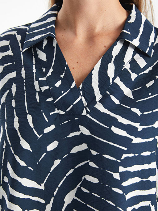 Polo Yaka Desenli Kad?n Bluz