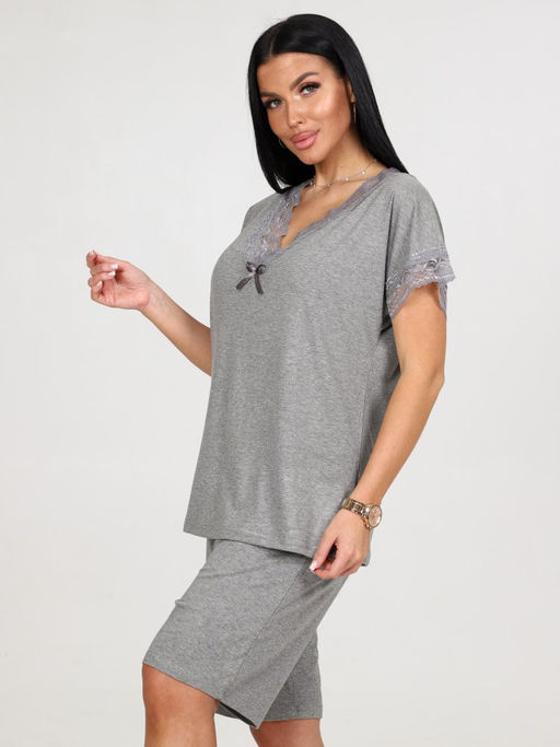 033 ДОМАШНИЙ КОСТЮМ ЖЕНСКИЙ (шорты) (Серый меланж) - А-дина фото 4
