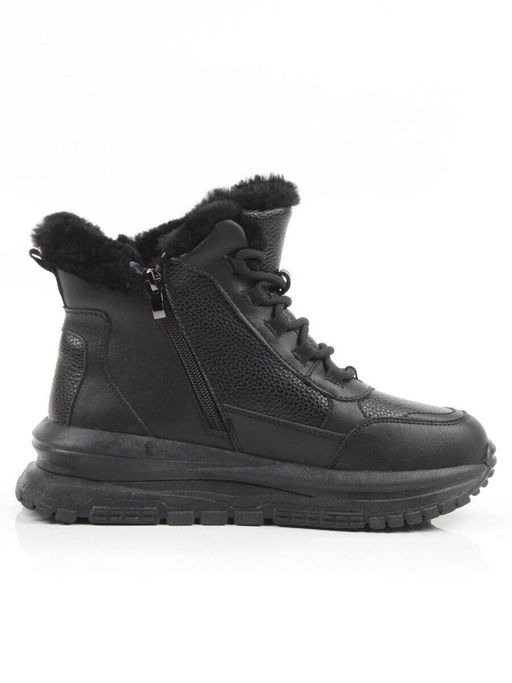 04-WG044-1M BLACK Кроссовки зимние женские (натуральная кожа, 100% шерсть)