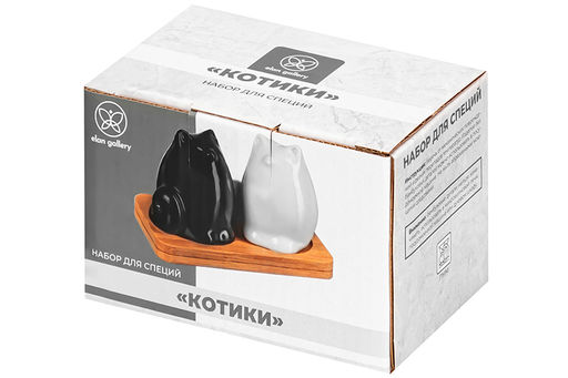 Набор д/специй 2 пр. 10,5*6,5*6,5 см Котики на деревянной подставке - Elan gallery фото 10