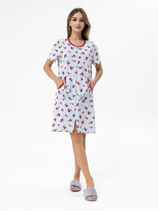 Халат хлопок 100%,серо-красный - Binita фото 3