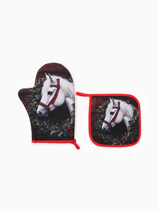 Кухонный набор «Этель»: варежка-прихватка 20×28 см, прихватка 19×19 см, красная