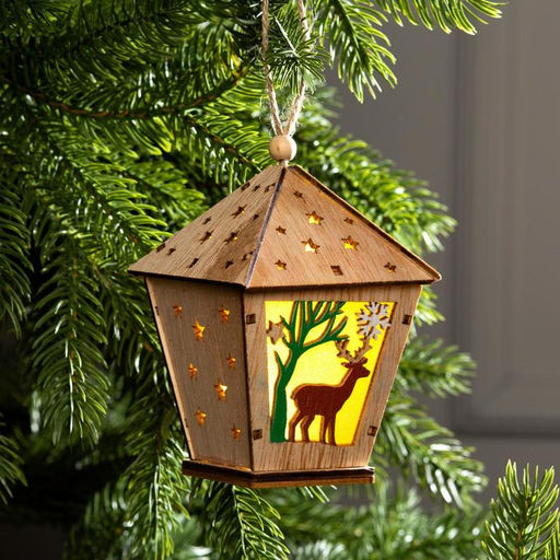 Ёлочная игрушка Фонарь с оленем, 11х8х8 см, от батареек, свечение тёплое белое