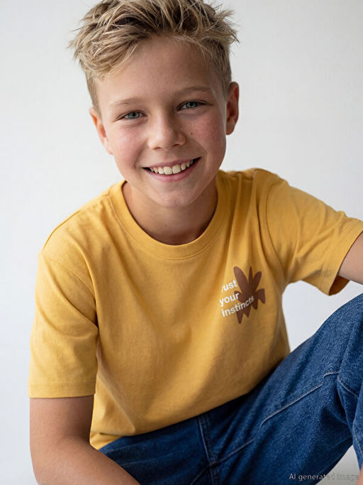 Bisiklet Yaka Bask?l? Erkek ?ocuk Ti??rt