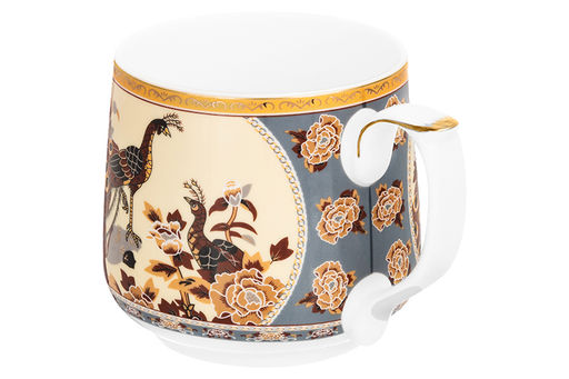 Кружка 500 мл 13,5*10*9 см "Павлин на бежевом" NEW BONE CHINA, фарфор