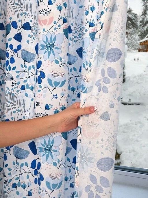 Штора набив. Голубой лотос тесьма п/лен 145*260 см. - Лен поволжья фото 4