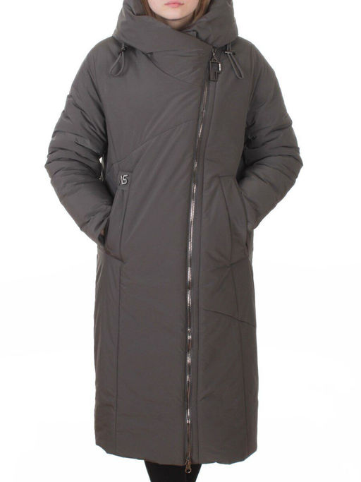 M-9102 GRAY/GREEN Пальто зимнее женское (верблюжья шерсть, 120 гр. холлофайбер)