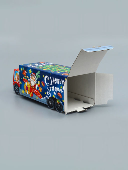 Подарочная коробка Новогодняя Фура «Новогодний пилотаж» с анимацией 36×15×10 см