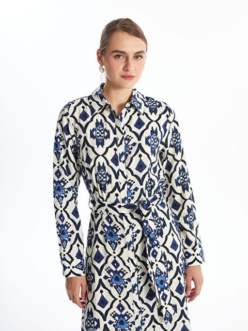 Desenli Uzun Kollu Kad?n G?mlek Elbise