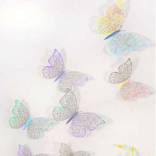 Топперы для декора Бабочки, 12 штук, голография, серебряный