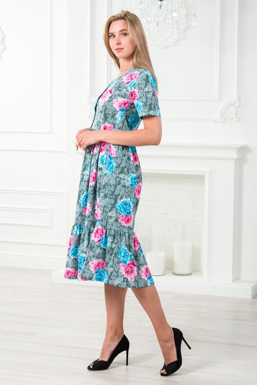 Платье женское с рукавами из кулирки Шейла пион на сером - Амадэль фото 4