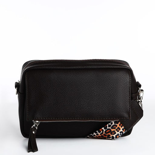 Сумка женская кросс-боди TEXTURA на молнии, 21×7×13 см, тёмно-коричневая