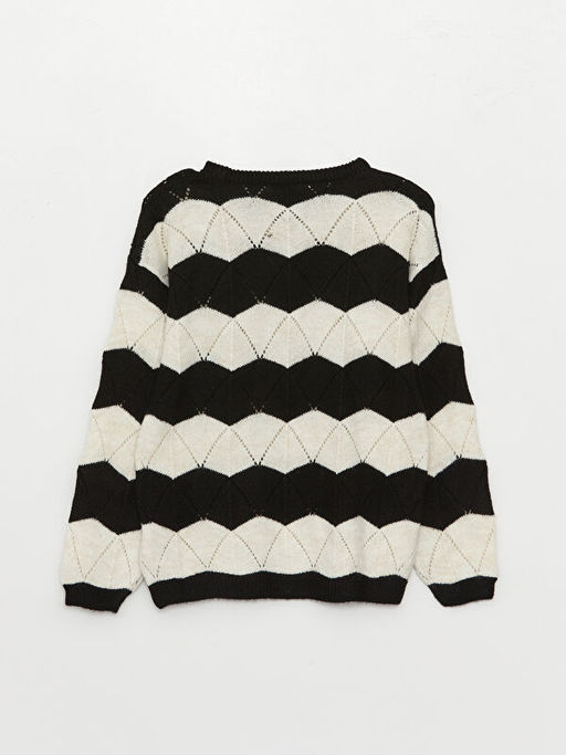 Bisiklet Yaka ?izgili Uzun Kollu K?z ?ocuk Triko Kazak - Waikiki фото 2