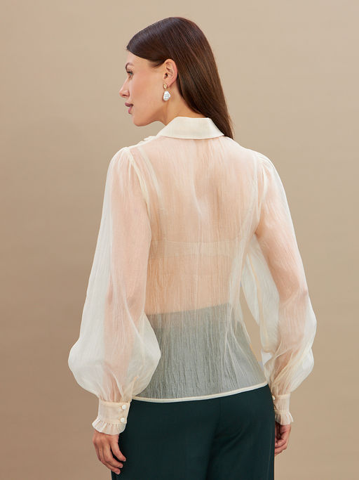 Блузка из органзы со сборкой OD-928-1 молочный - Tantino фото 4