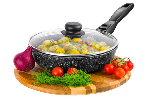 Сковорода глубокая 22 см ГАРМОНИЯ ВКУСА Черный мрамор С КРЫШКОЙ ф22, с/р,43*23*10,5 см - Elan gallery фото 3